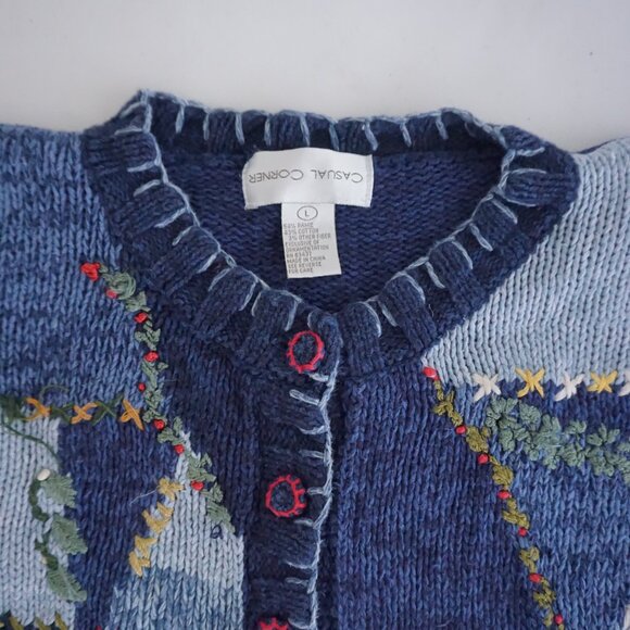 Vintage Casual Corner Blue Teddy Bear Holiday Cardigan Festive Grandmacore L - Picture 10 of 10